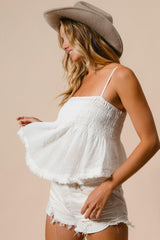 BiBi Fringed Hem Smocked Cami - Admiresty