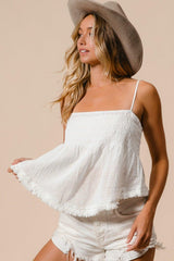 BiBi Fringed Hem Smocked Cami - Admiresty