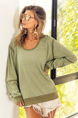 BiBi Waffle Knit Contrast Trim Long Sleeve T - Shirt - Admiresty