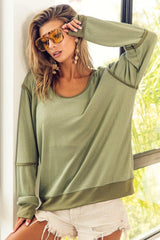 BiBi Waffle Knit Contrast Trim Long Sleeve T - Shirt - Admiresty