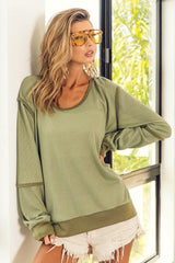 BiBi Waffle Knit Contrast Trim Long Sleeve T - Shirt - Admiresty