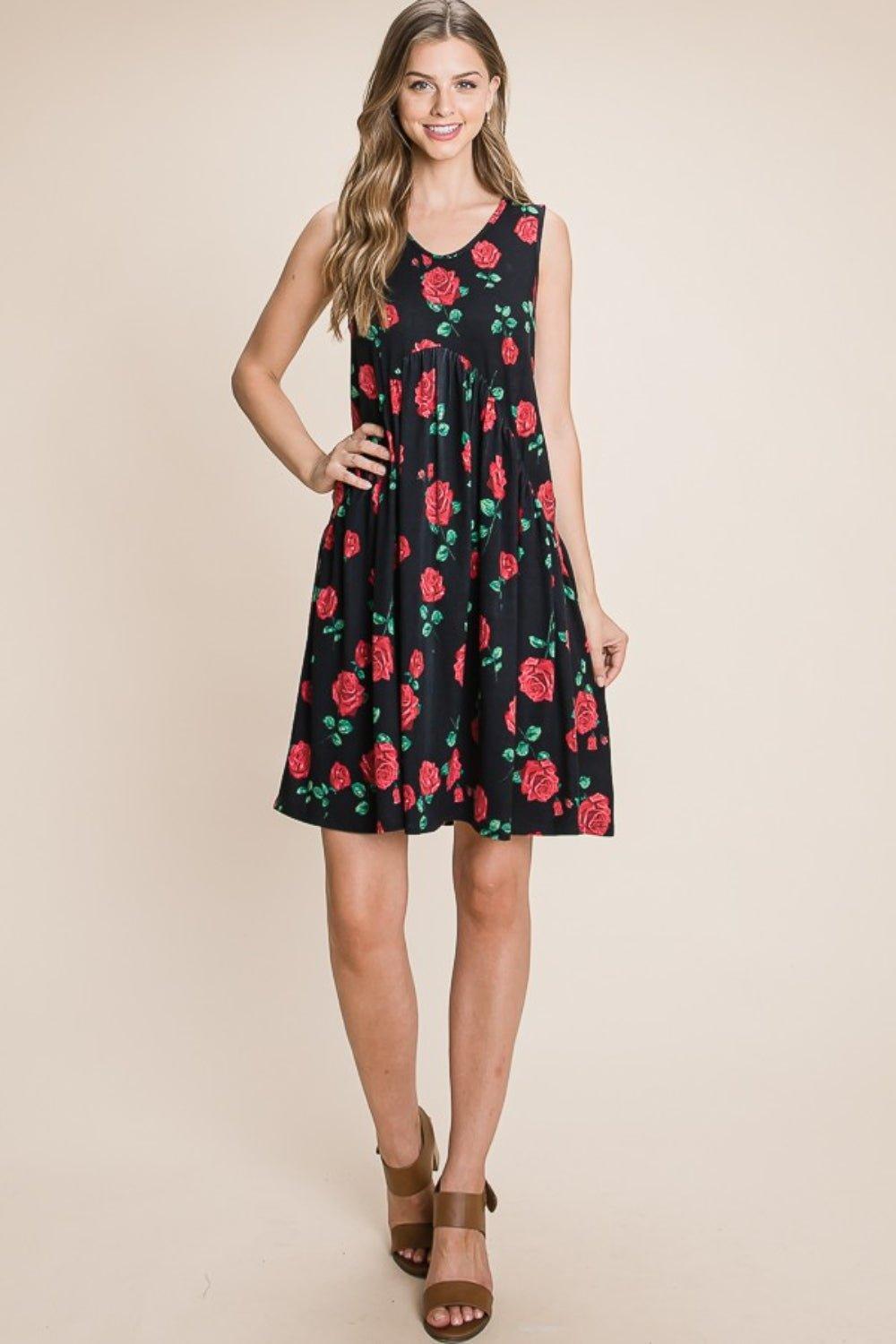 BOMBOM Floral Ruched Tank Dress - Admiresty