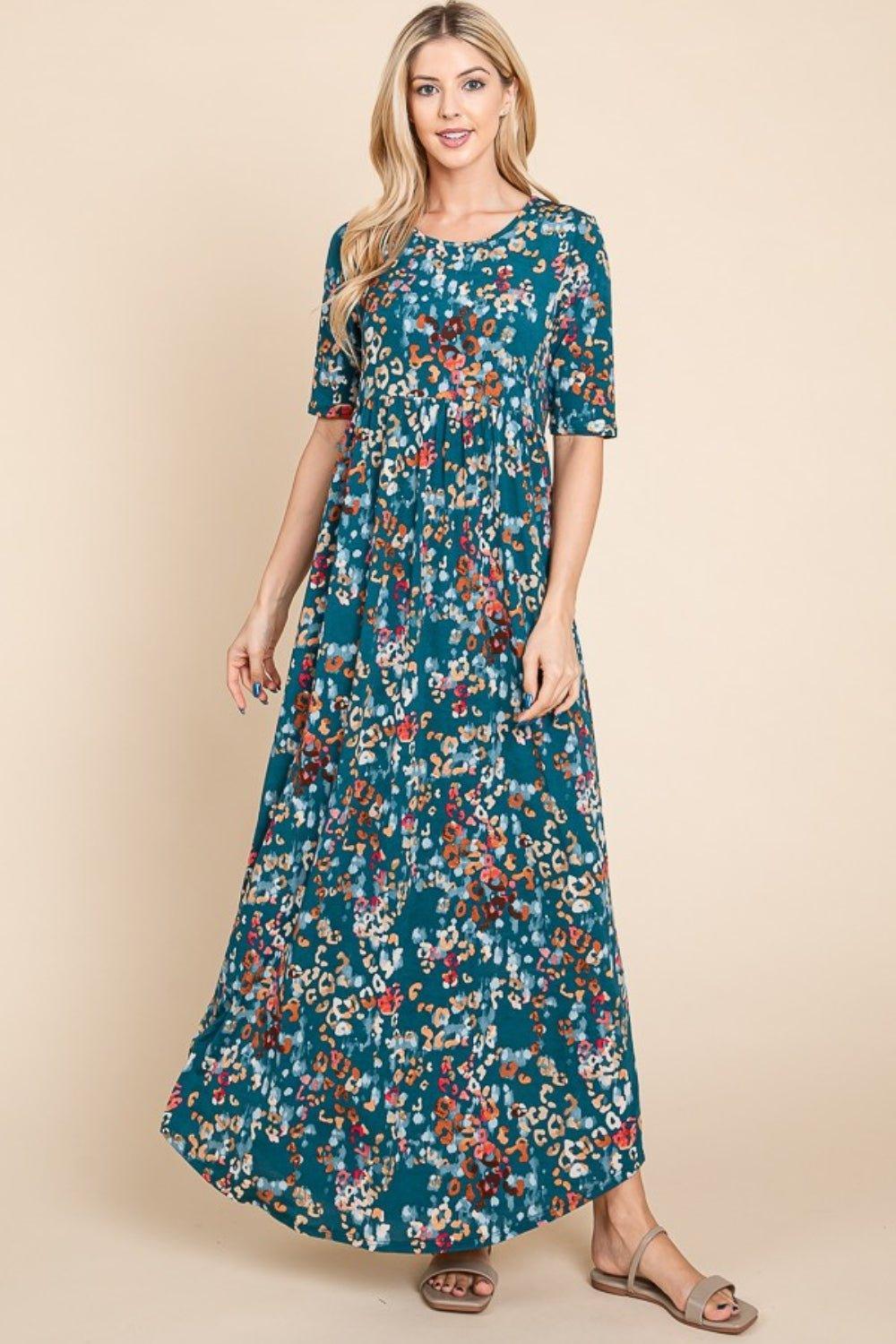 BOMBOM Printed Shirred Maxi Dress - Admiresty