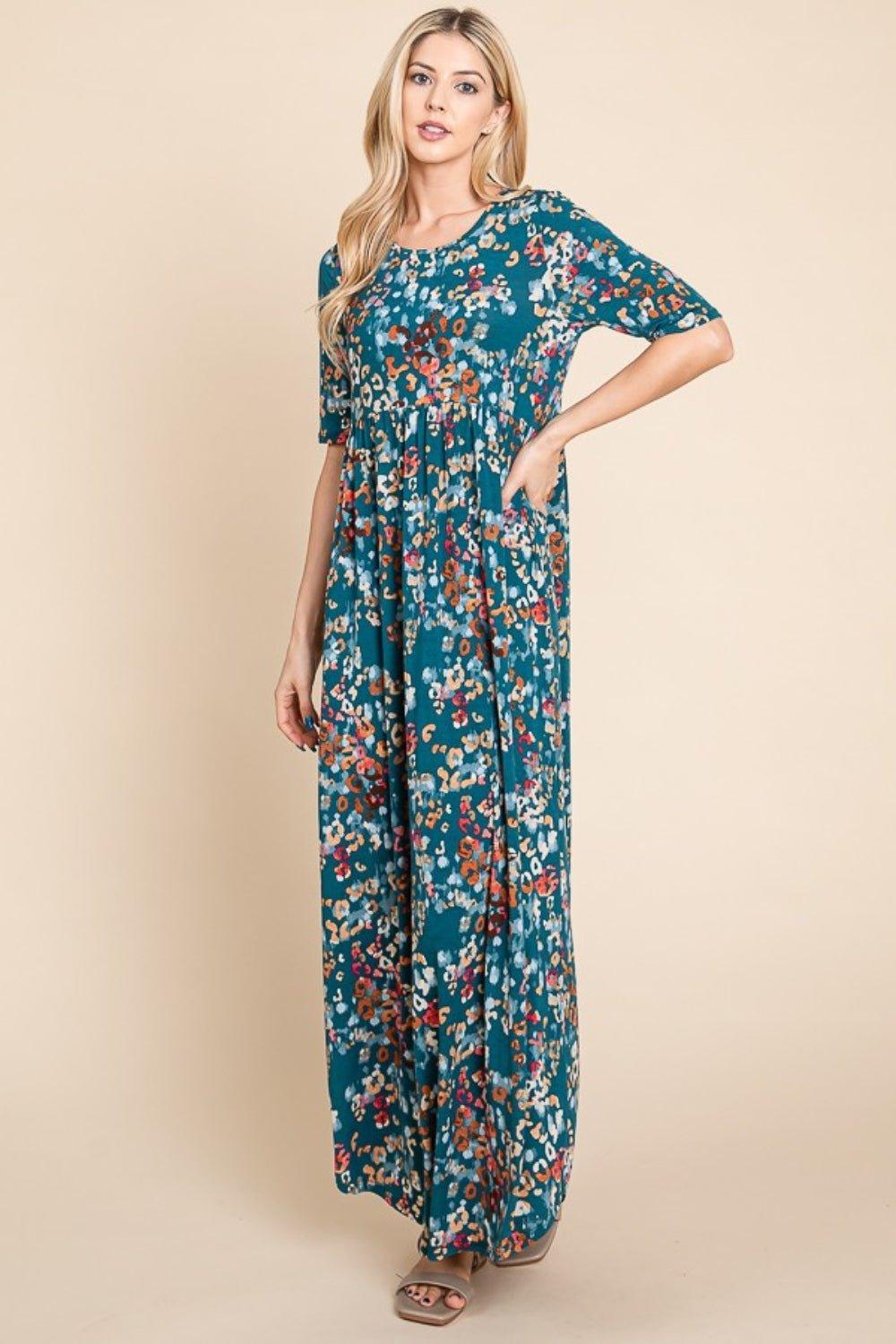 BOMBOM Printed Shirred Maxi Dress - Admiresty