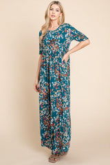 BOMBOM Printed Shirred Maxi Dress - Admiresty