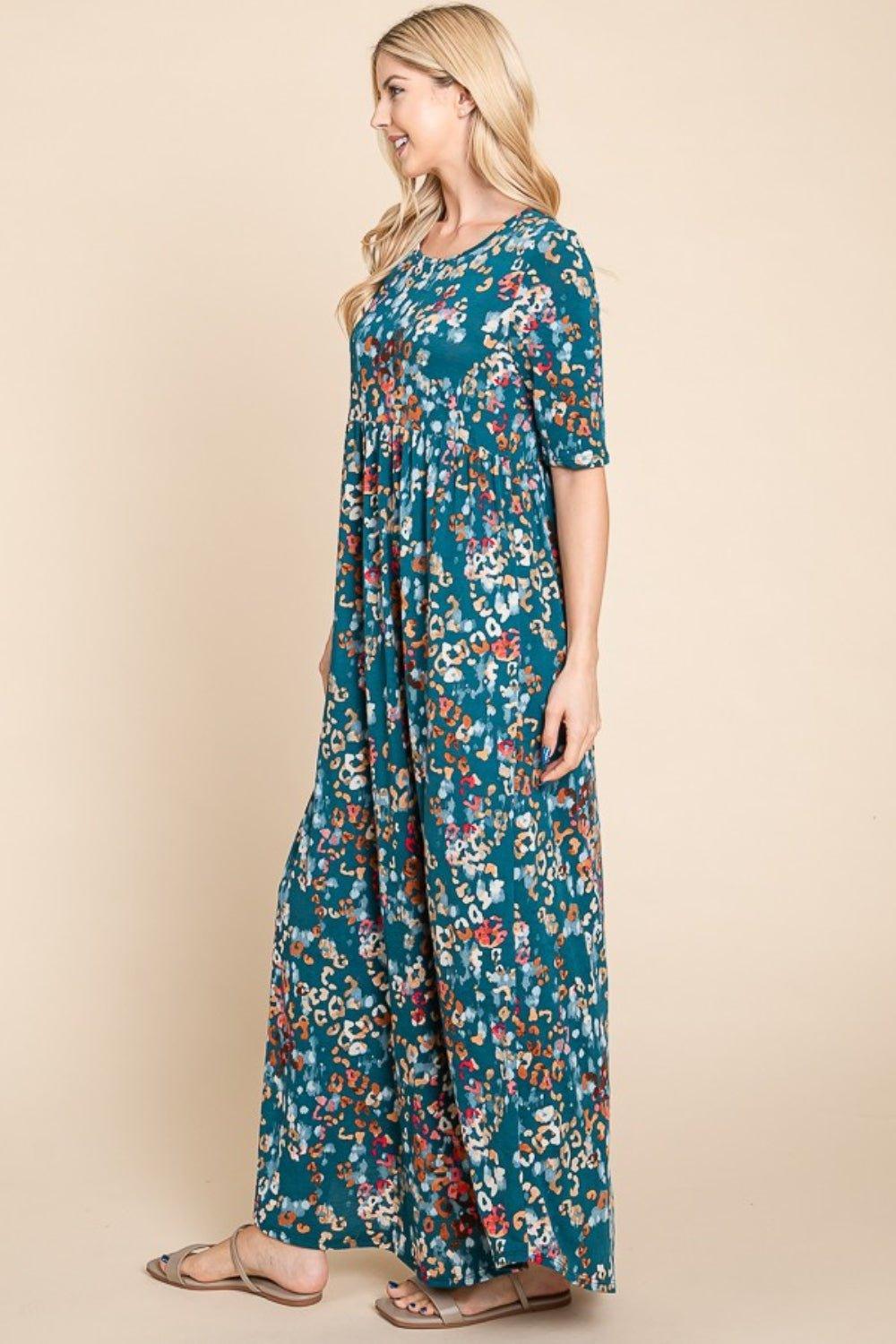 BOMBOM Printed Shirred Maxi Dress - Admiresty