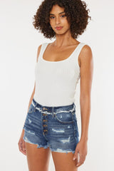 Short en jean à braguette boutonnée et effet vieilli Kancan