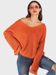 Pull à manches longues et col en V Perfee à épaules tombantes