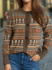 Cardigan boutonné à manches longues et motif graphique