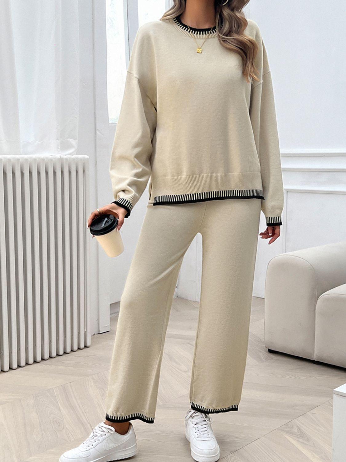 Ensemble pull-over à col rond et épaules tombantes Devine et pantalon