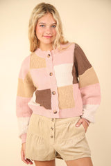 Cardigan texturé boutonné à blocs de couleurs VERY J