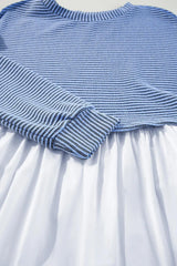 Mini-robe rayée à manches longues et col rond