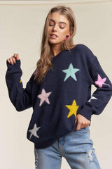 Pull à col rond et épaules tombantes à motif étoiles ADORA