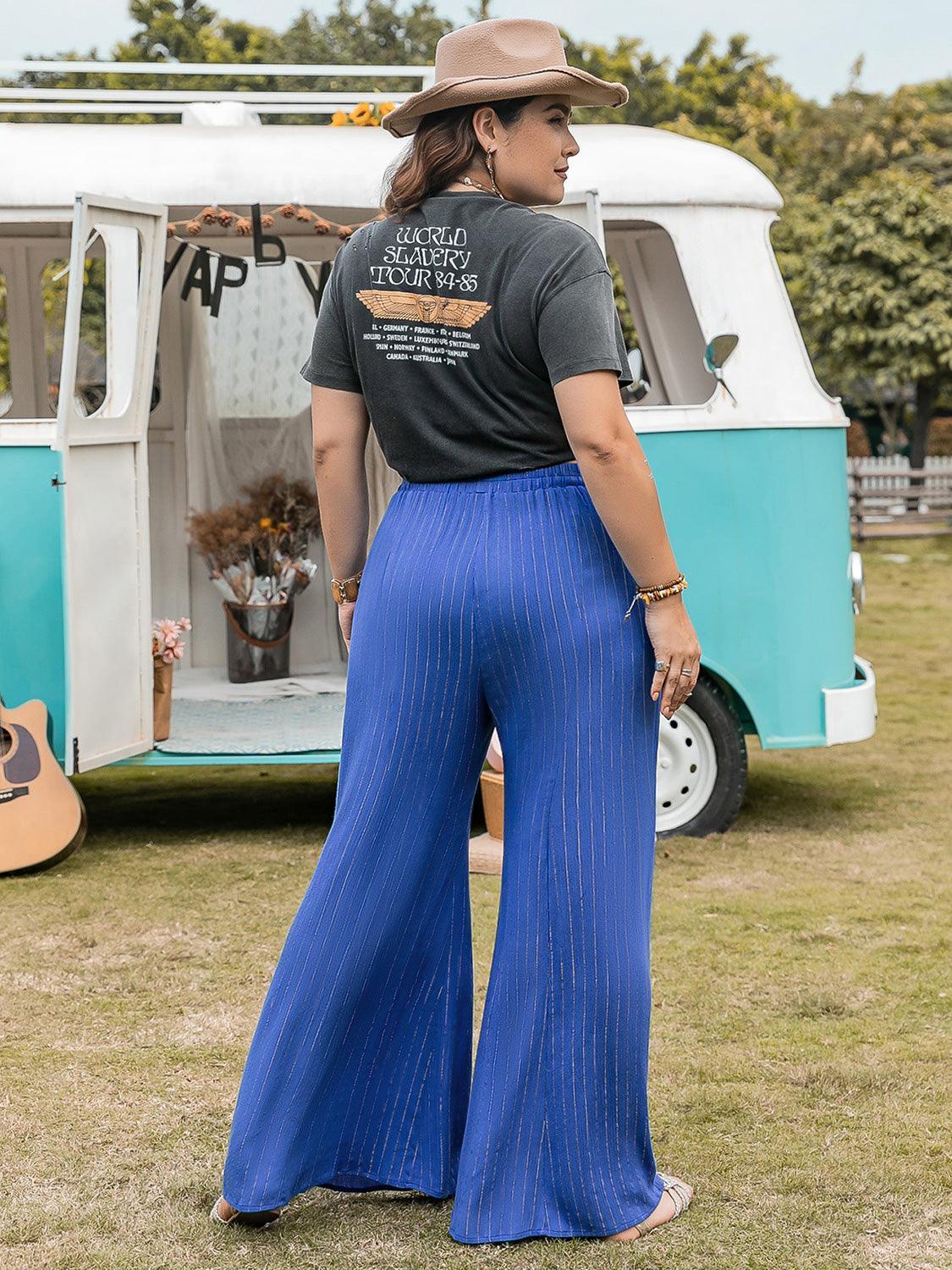 Pantalon large à rayures grande taille
