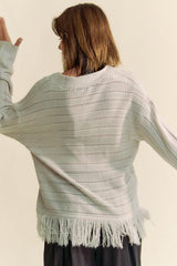 Cardigan boutonné à manches longues et col en V à franges de Davi &amp; Dani