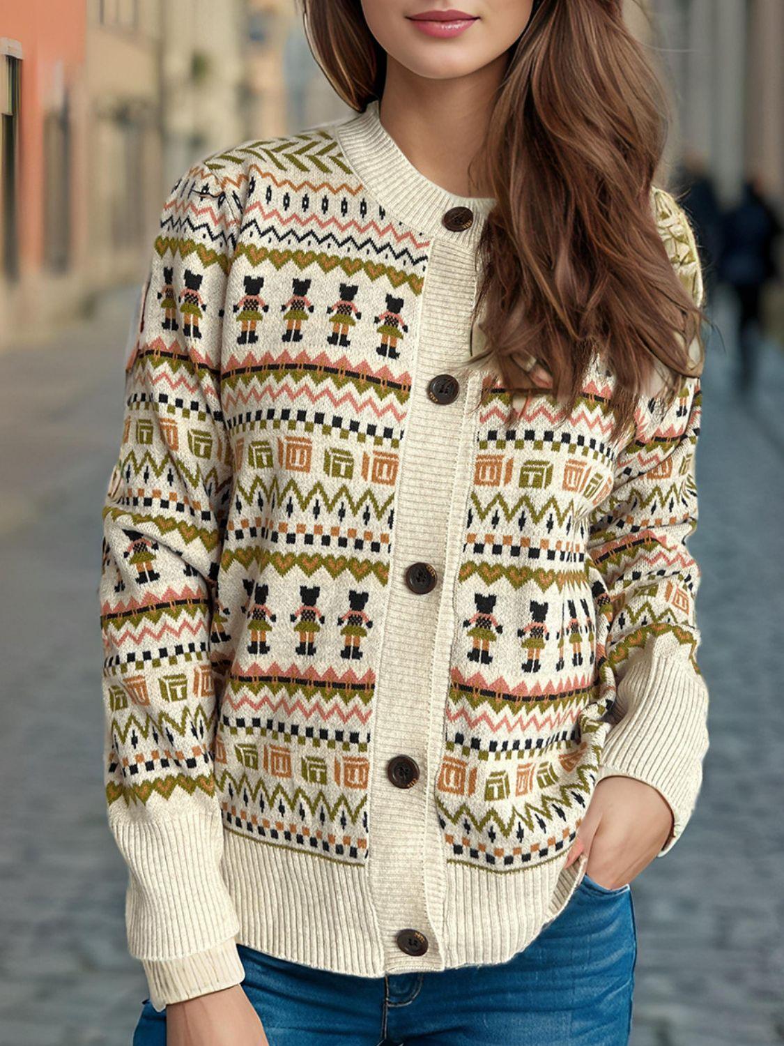 Cardigan boutonné à manches longues et motif graphique