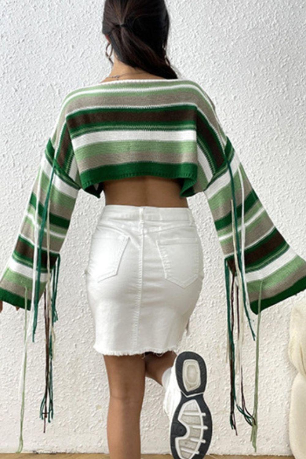 Haut en tricot à rayures et à col rond
