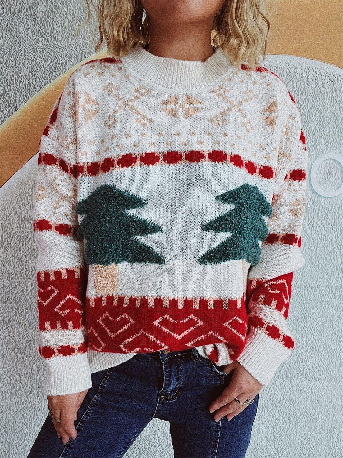 Pull à manches longues et col montant avec motif sapin de Noël