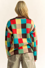 Pull à épaules tombantes à carreaux et blocs de couleurs Davi &amp; Dani