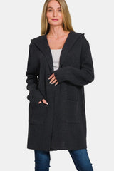 Cardigan ouvert à capuche Zenana