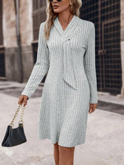 Robe pull côtelée à manches longues