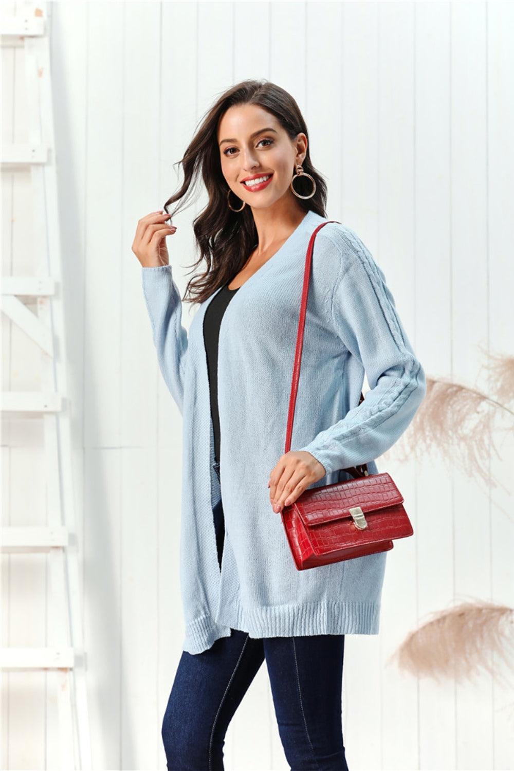 Cardigan ouvert à manches longues en maille torsadée