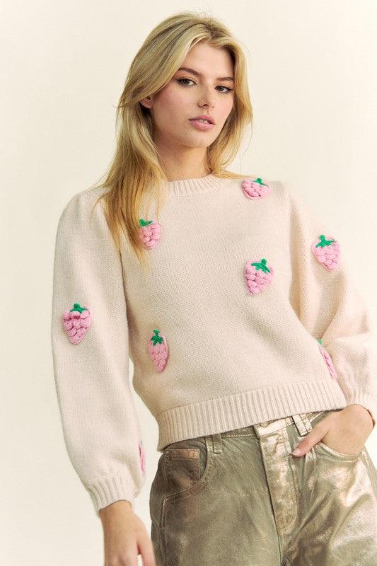 Pull col rond à fraises au crochet Davi &amp; Dani