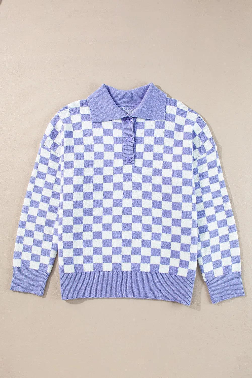 Pull à manches longues et col à carreaux grande taille