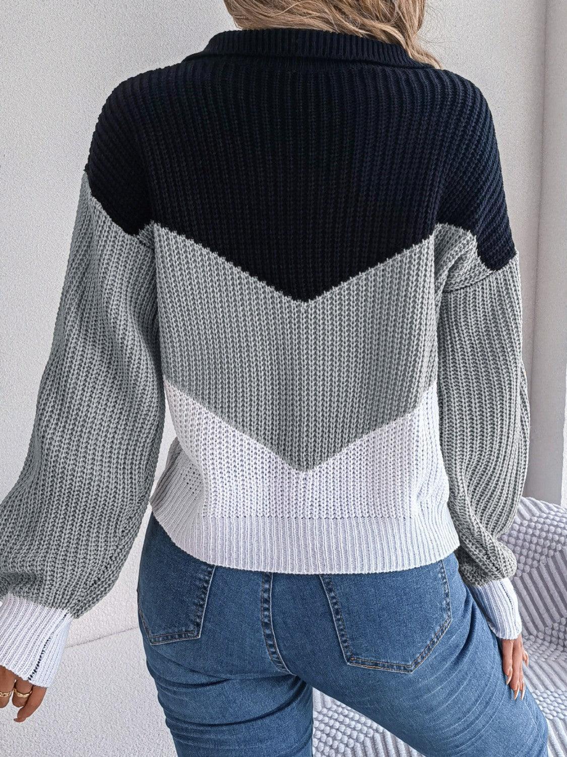 Color Block Dropped Shoulder Sweater - Admiresty