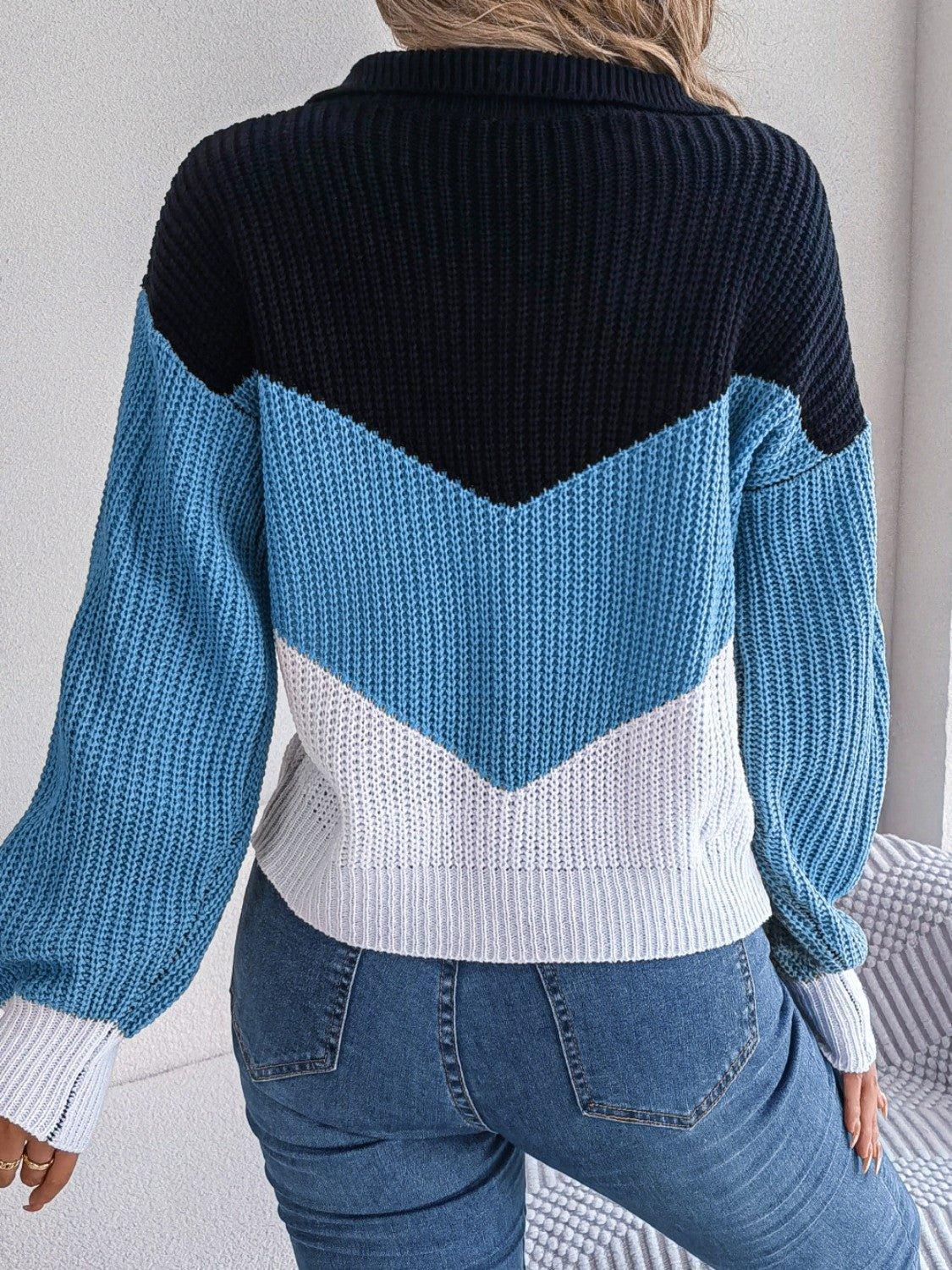 Color Block Dropped Shoulder Sweater - Admiresty