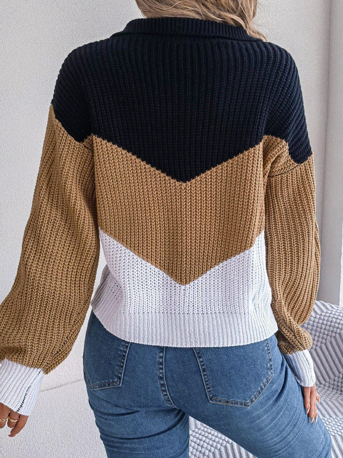 Color Block Dropped Shoulder Sweater - Admiresty