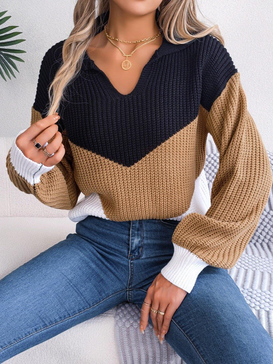 Color Block Dropped Shoulder Sweater - Admiresty