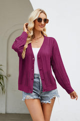Cardigan à col en V ajouré et boutonné sur le devant