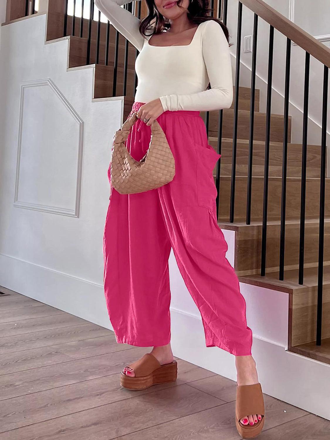Pantalon large taille haute avec poches