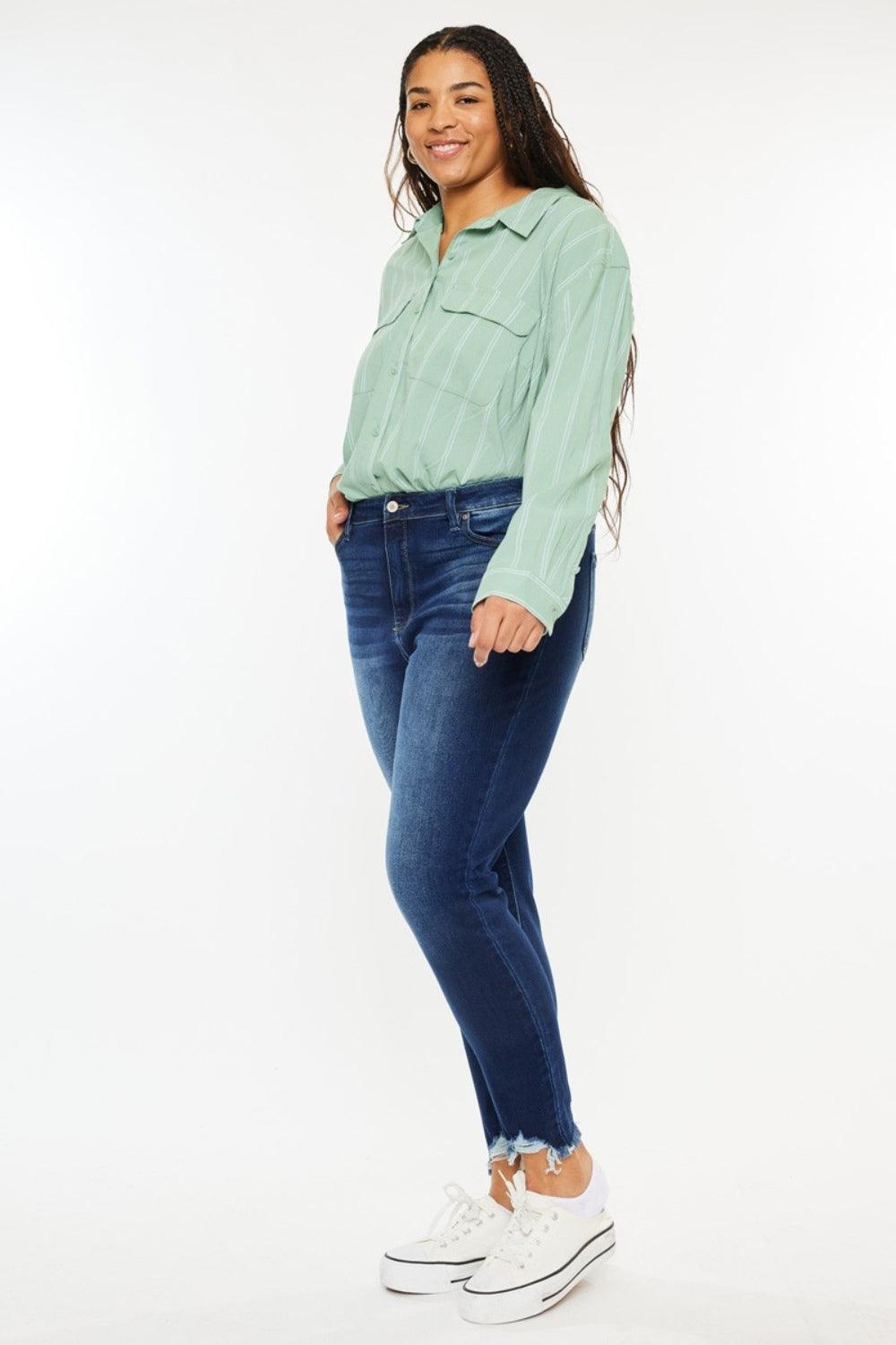 Jean skinny Kancan taille haute effiloché à la cheville 