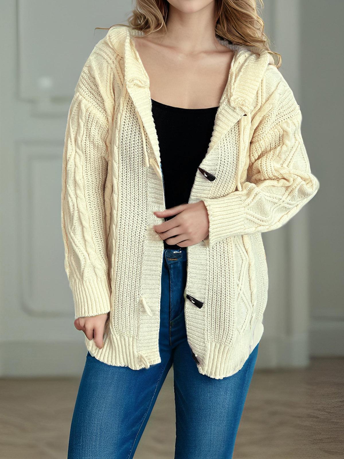 Cardigan à capuche à manches longues en maille torsadée