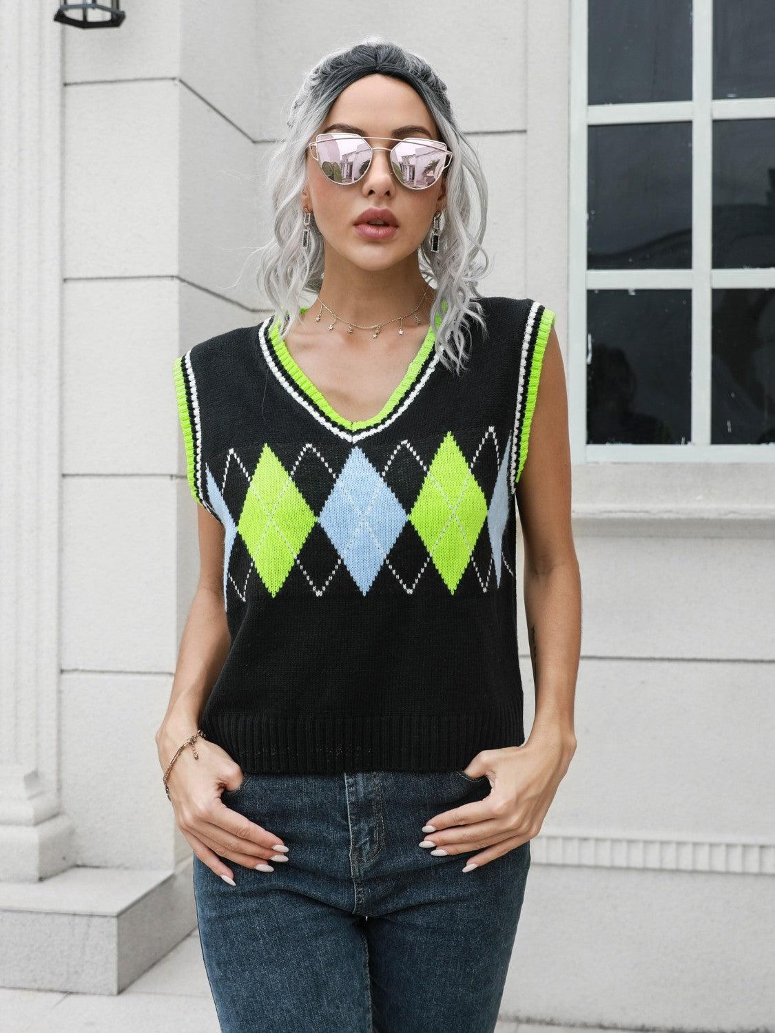 Gilet pull à col en V géométrique