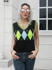Gilet pull à col en V géométrique