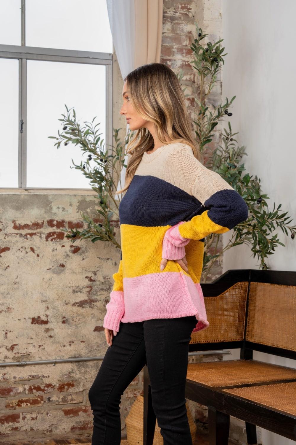 Pull à coutures apparentes en blocs de couleurs pleine grandeur Sew In Love