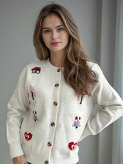 Cardigan boutonné à manches longues et col rond