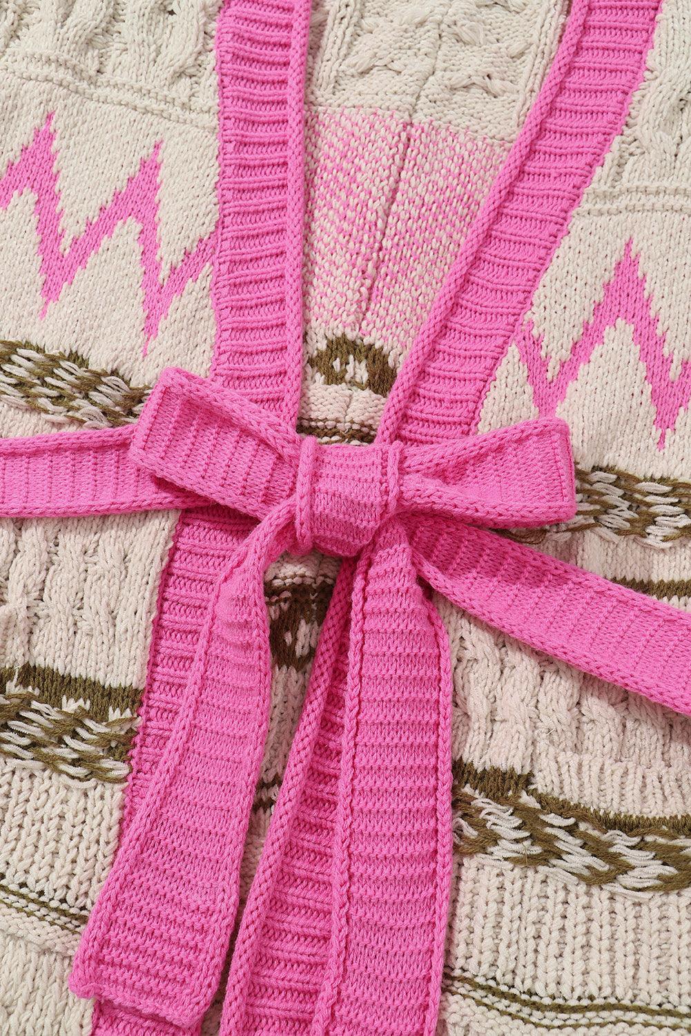 Cardigan ouvert à nouer contrasté sur le devant