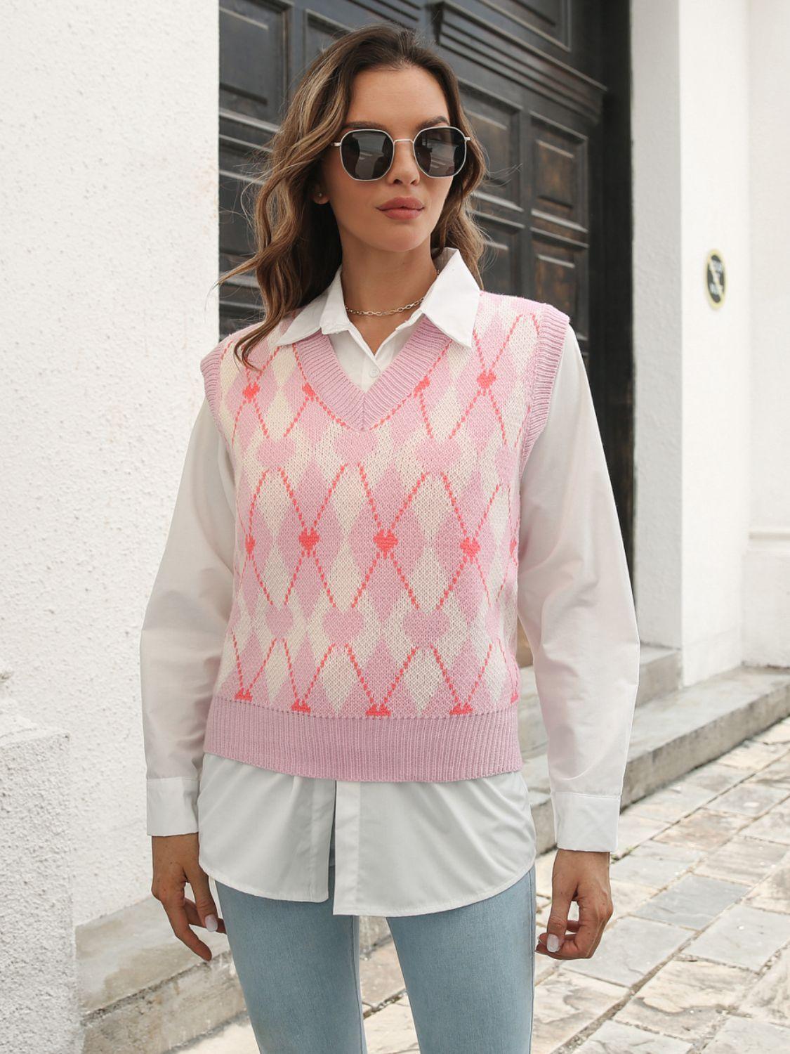 Gilet pull à col en V géométrique