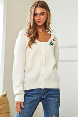 Cardigan boutonné à manches longues et broderie florale Davi &amp; Dani 