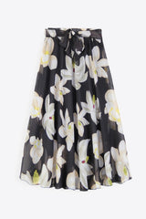 Jupe fleurie taille haute avec lien à la taille
