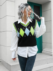 Gilet pull à col en V géométrique