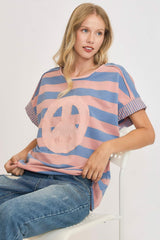 T-shirt rayé en molleton français avec patch Peace Sign d'Umgee