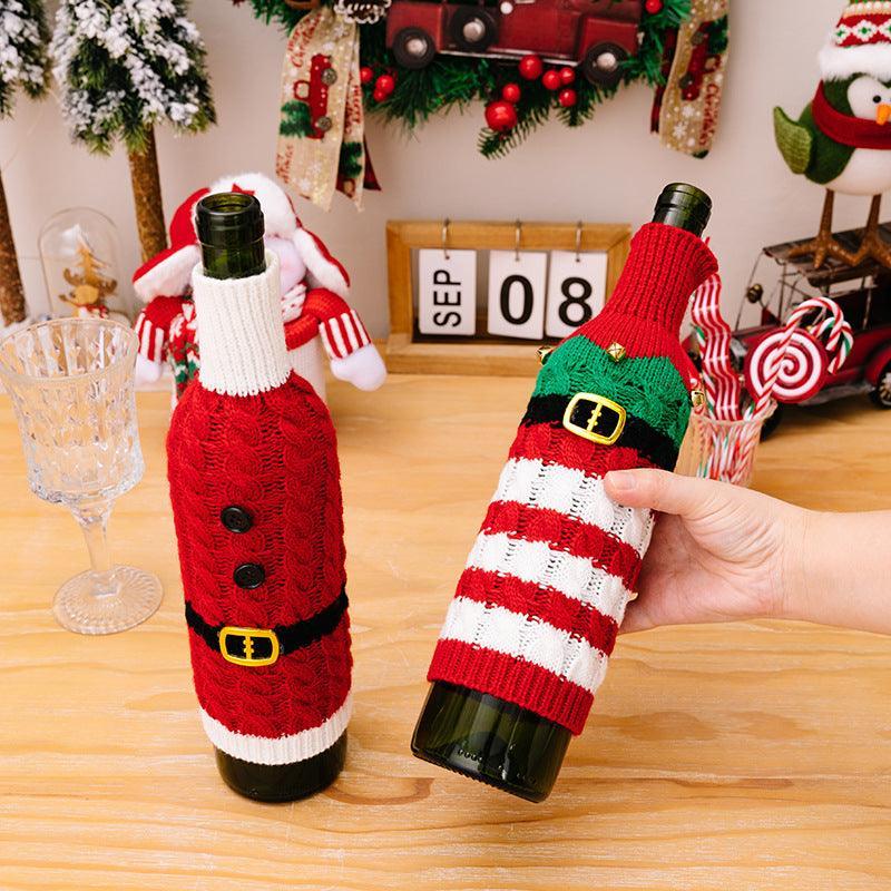 Lot de 2 housses de bouteille de vin en tricot torsadé