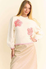 Pull col montant duveteux à patch fleuri Davi &amp; Dani