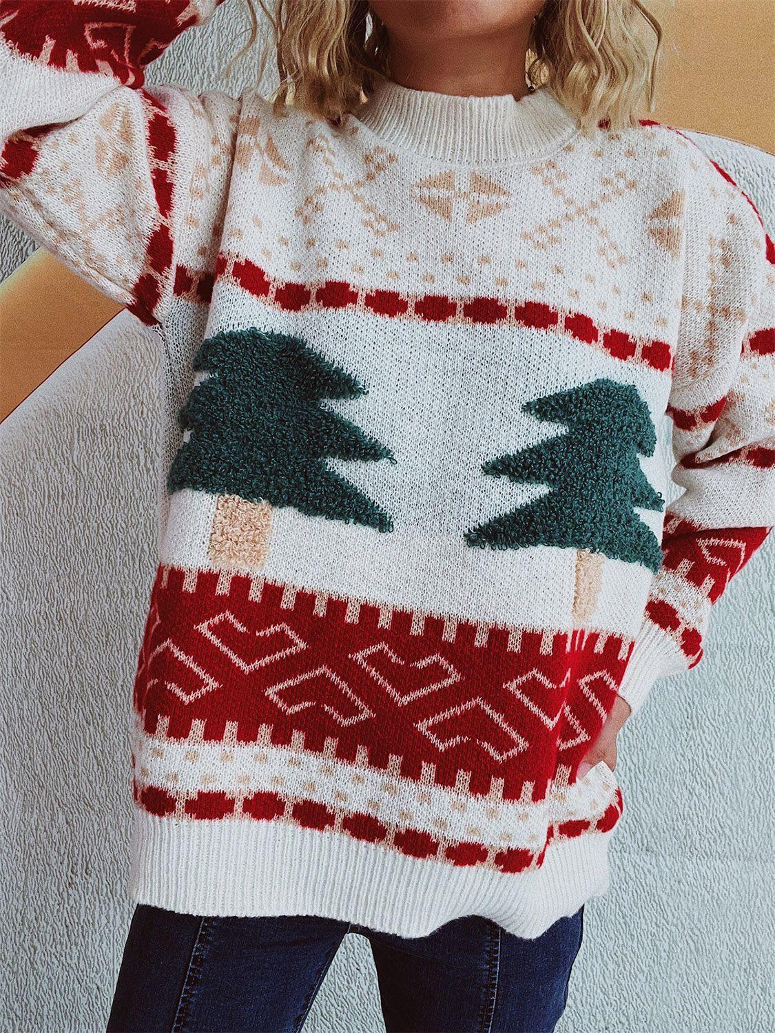 Pull à manches longues et col montant avec motif sapin de Noël