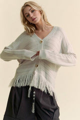 Cardigan boutonné à manches longues et col en V à franges de Davi &amp; Dani